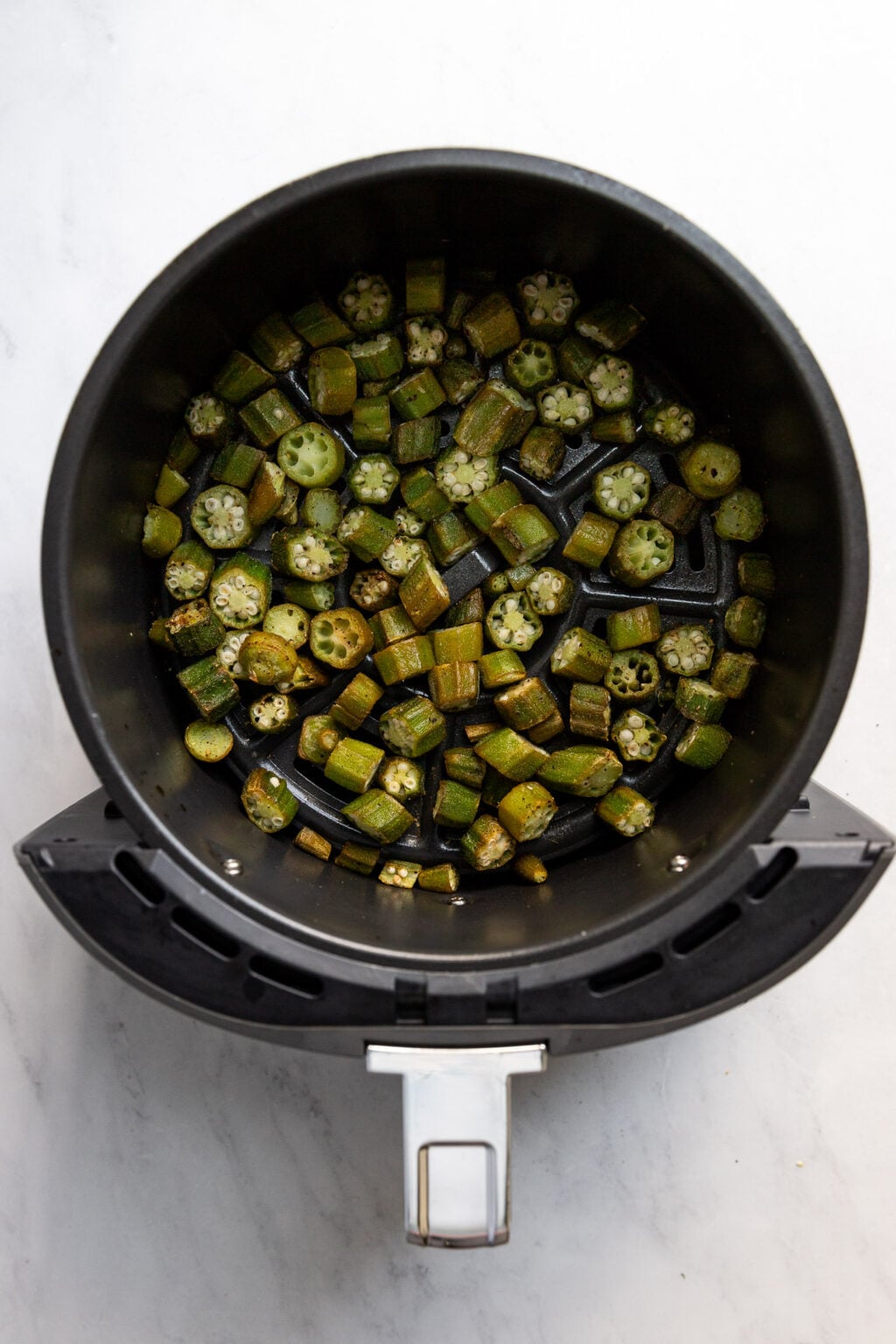 Air Fryer Frozen Okra Fork in the Kitchen