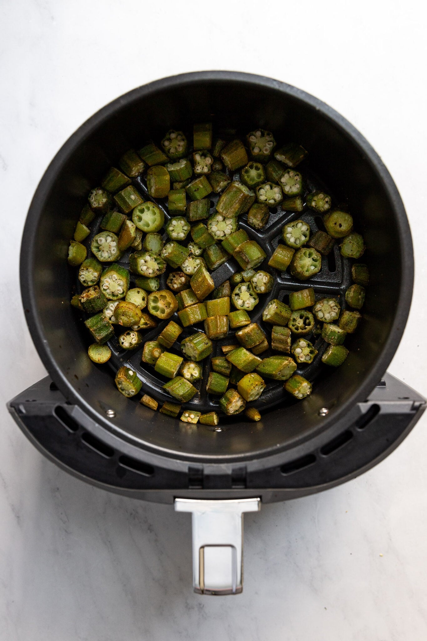 Air Fryer Frozen Okra Fork in the Kitchen