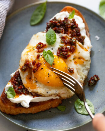 Goat cheese toast with egg.