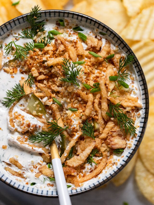 Pickle Ranch Dip with Fried Onions